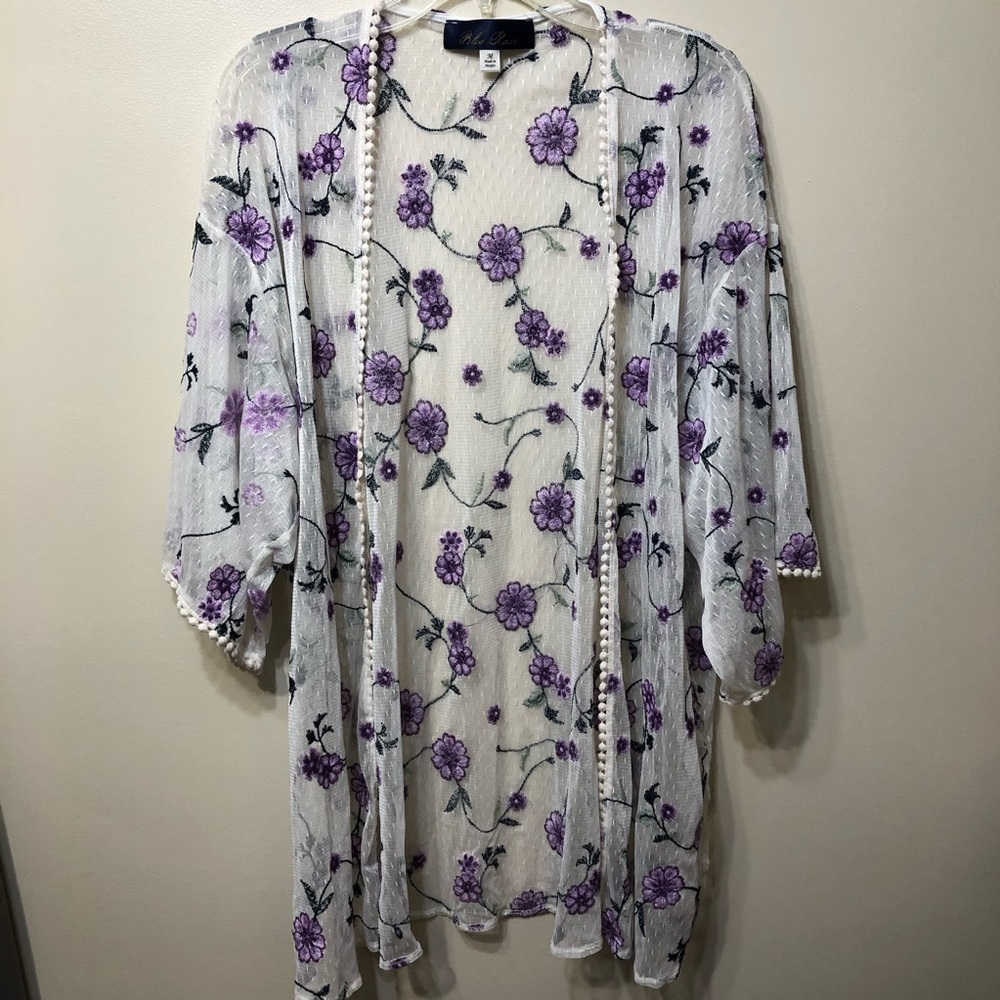 Blue Rain Floral Lace Kimono
